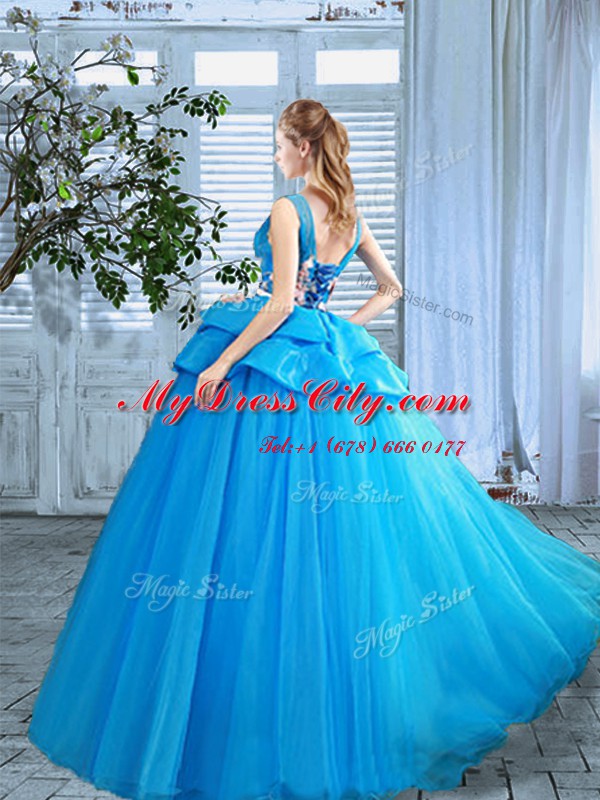 Clearance Scoop Sleeveless Organza Quinceanera Dresses Appliques and Hand Made Flower Lace Up