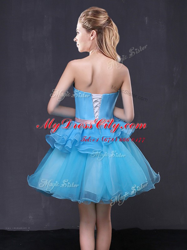 Blue Sleeveless Hand Made Flower Mini Length Prom Gown