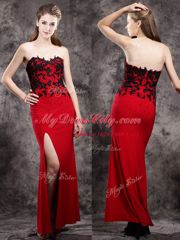 Graceful Sweetheart Sleeveless Zipper Prom Party Dress Red Elastic Woven Satin