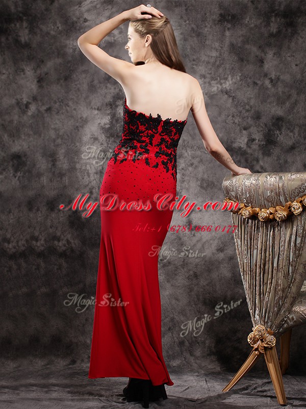 Graceful Sweetheart Sleeveless Zipper Prom Party Dress Red Elastic Woven Satin