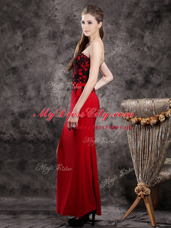 Graceful Sweetheart Sleeveless Zipper Prom Party Dress Red Elastic Woven Satin