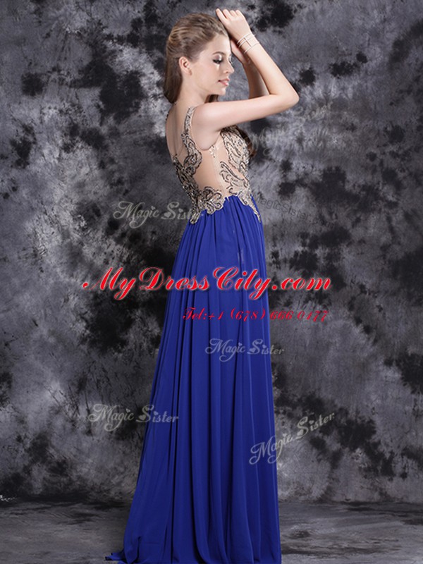 Scoop Sleeveless Side Zipper Floor Length Appliques Dress for Prom