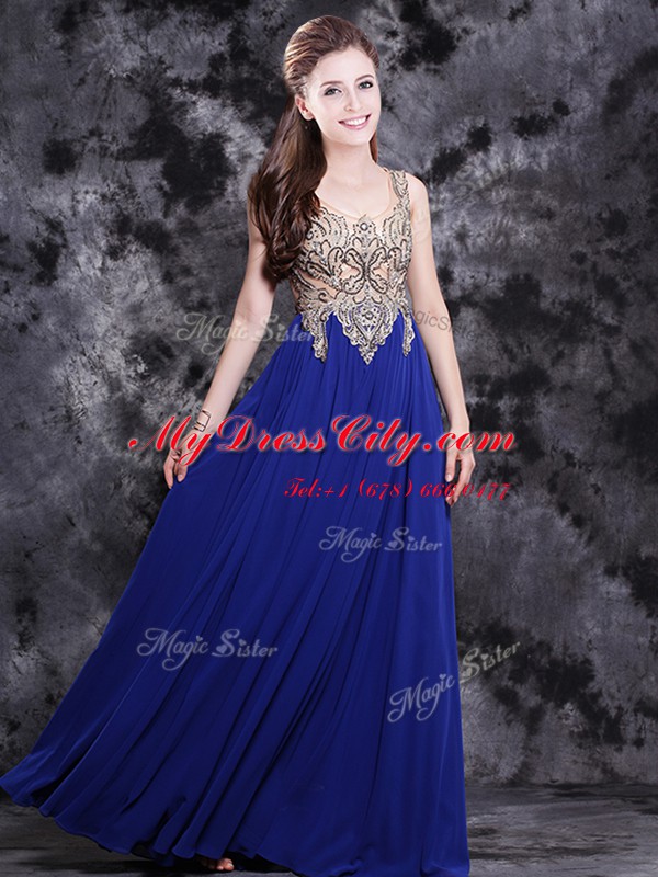 Scoop Sleeveless Side Zipper Floor Length Appliques Dress for Prom