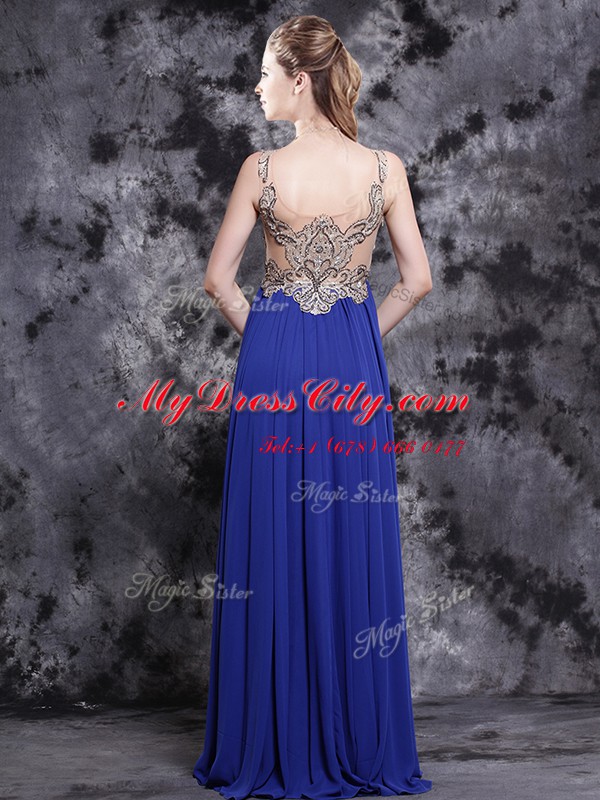 Scoop Sleeveless Side Zipper Floor Length Appliques Dress for Prom