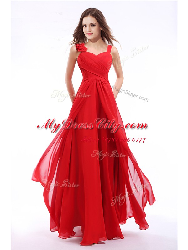 Straps Sleeveless Zipper Prom Gown Hot Pink Chiffon