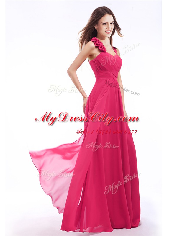 Straps Sleeveless Zipper Prom Gown Hot Pink Chiffon