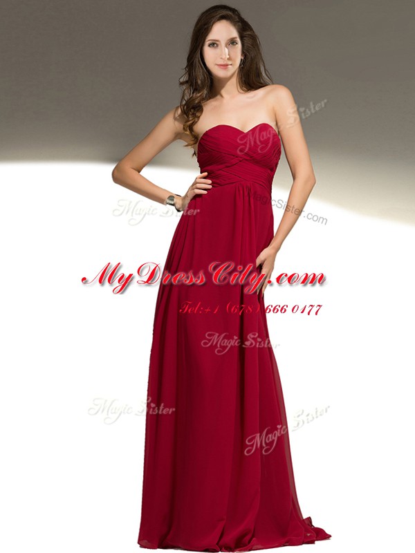 Red Empire Chiffon Sweetheart Sleeveless Beading Floor Length Criss Cross Dress for Prom