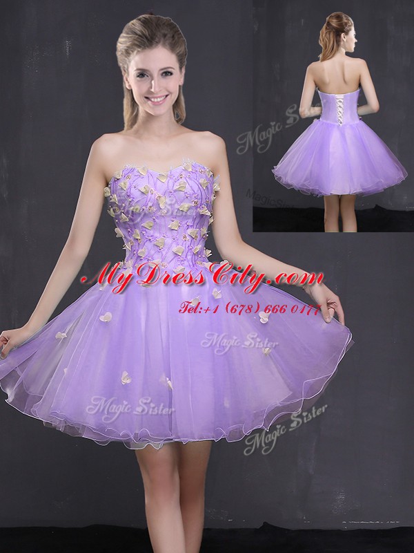 Clearance Lavender Dress for Prom Prom and Party and For with Appliques Sweetheart Sleeveless Lace Up