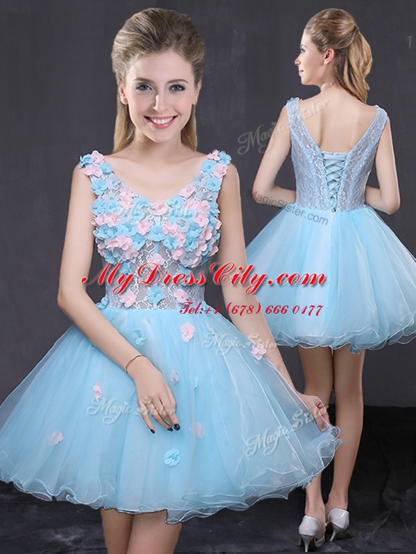 Dramatic Baby Blue Sleeveless Organza Lace Up Prom Dresses for Prom and Party