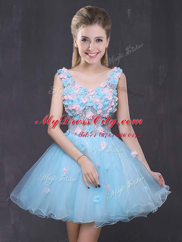 Dramatic Baby Blue Sleeveless Organza Lace Up Prom Dresses for Prom and Party