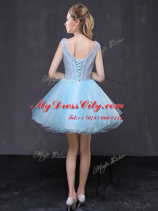 Dramatic Baby Blue Sleeveless Organza Lace Up Prom Dresses for Prom and Party