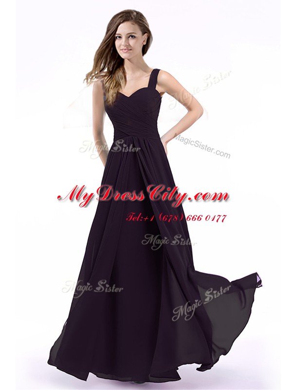 Custom Made Chiffon Straps Sleeveless Zipper Ruching Prom Dresses in Purple