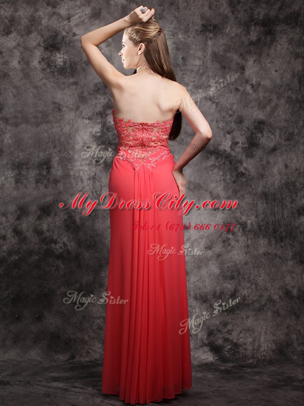 Best Sleeveless Chiffon Floor Length Zipper Prom Dresses in Red with Appliques