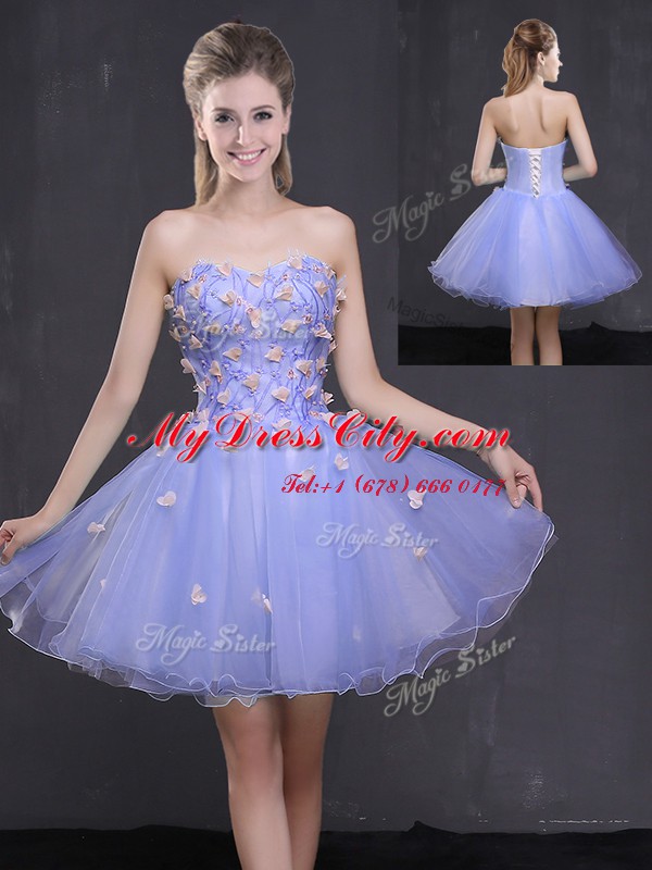 Sweet Lavender Sleeveless Appliques Mini Length Prom Party Dress