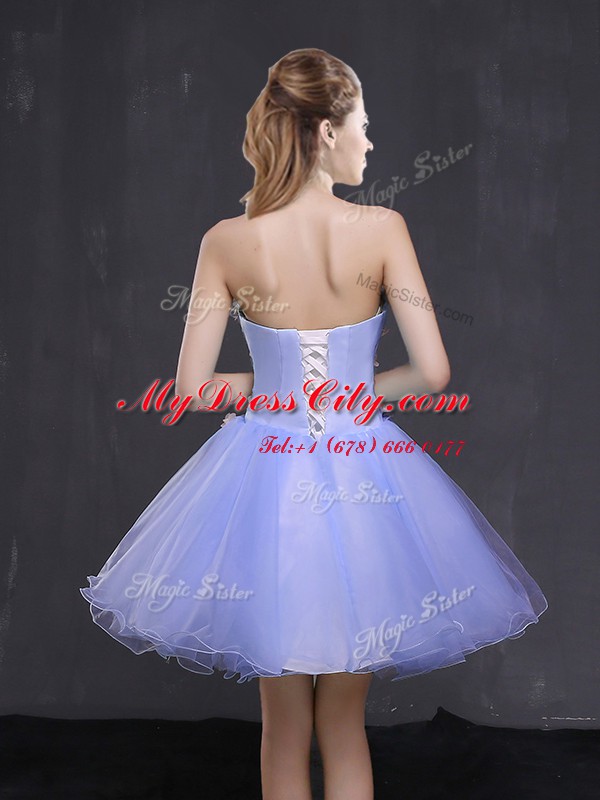 Sweet Lavender Sleeveless Appliques Mini Length Prom Party Dress