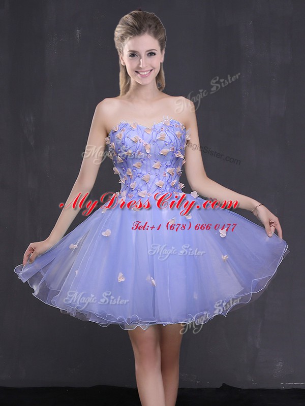 Sweet Lavender Sleeveless Appliques Mini Length Prom Party Dress