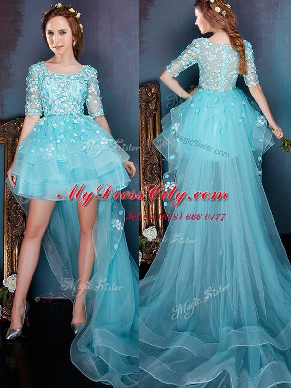 Classical Square Half Sleeves Organza Prom Homecoming Dress Beading Zipper