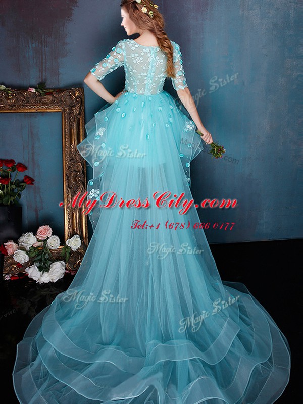 Classical Square Half Sleeves Organza Prom Homecoming Dress Beading Zipper