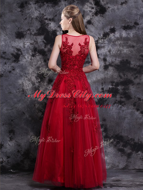 Colorful Scoop Sleeveless Side Zipper Floor Length Appliques Prom Gown