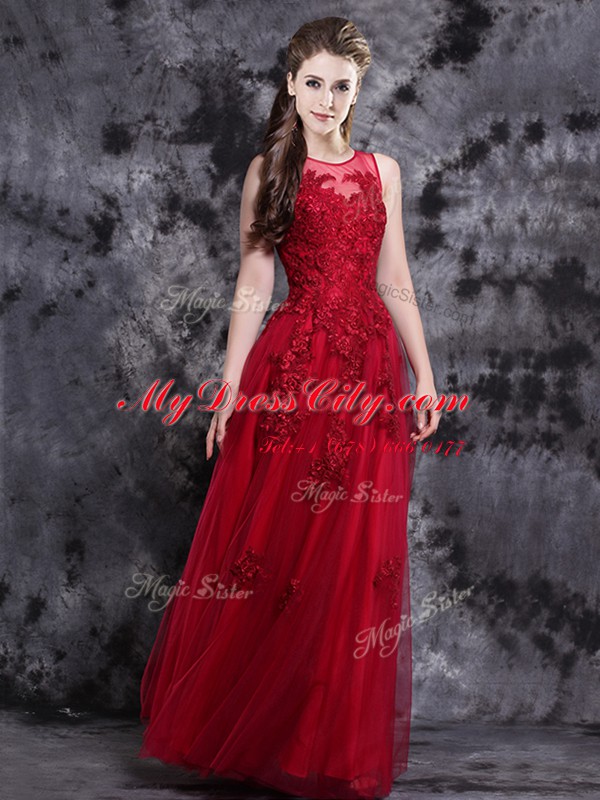 Colorful Scoop Sleeveless Side Zipper Floor Length Appliques Prom Gown