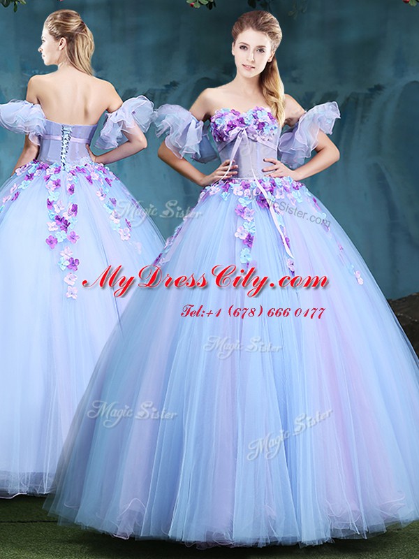 Lavender Sleeveless Tulle Lace Up Quinceanera Dress for Military Ball and Sweet 16 and Quinceanera