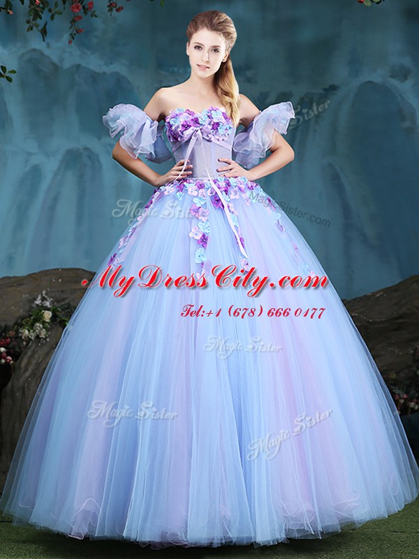 Lavender Sleeveless Tulle Lace Up Quinceanera Dress for Military Ball and Sweet 16 and Quinceanera