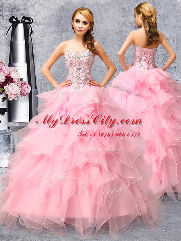 Sleeveless Beading and Ruffles Lace Up Quinceanera Gowns