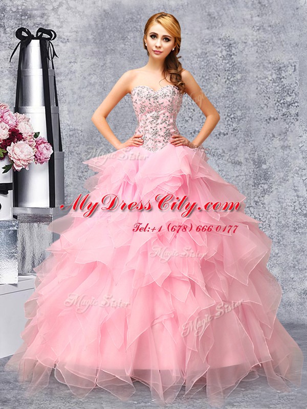 Sleeveless Beading and Ruffles Lace Up Quinceanera Gowns