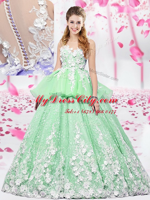 Gorgeous Organza and Tulle Scoop Sleeveless Lace Up Lace and Appliques Quinceanera Gown in