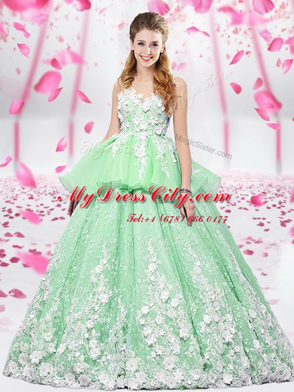 Gorgeous Organza and Tulle Scoop Sleeveless Lace Up Lace and Appliques Quinceanera Gown in