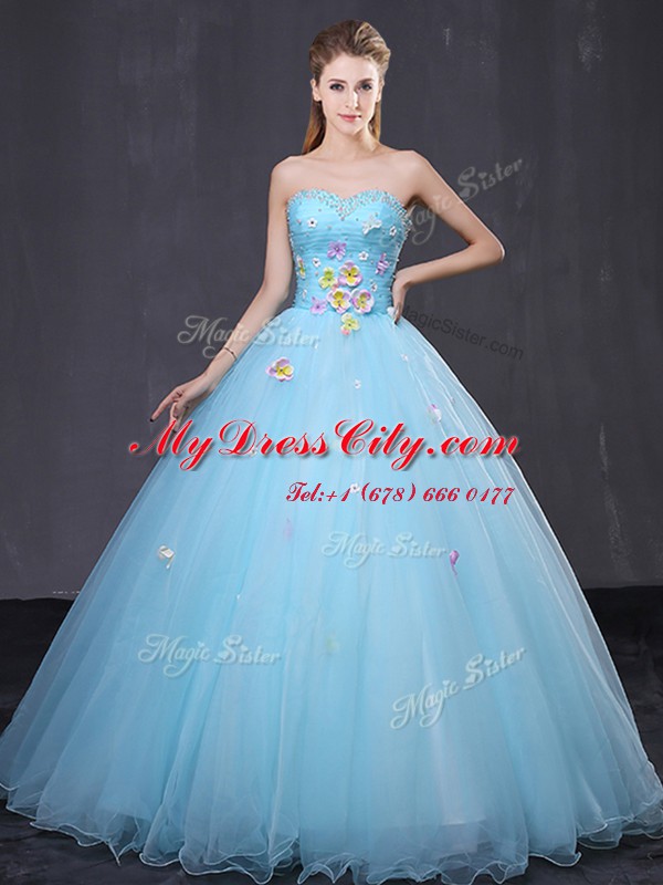 Colorful Floor Length Light Blue Quinceanera Dresses Tulle Sleeveless Beading and Appliques