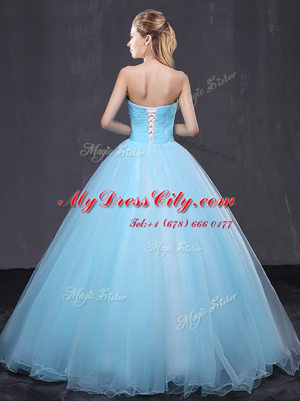 Colorful Floor Length Light Blue Quinceanera Dresses Tulle Sleeveless Beading and Appliques