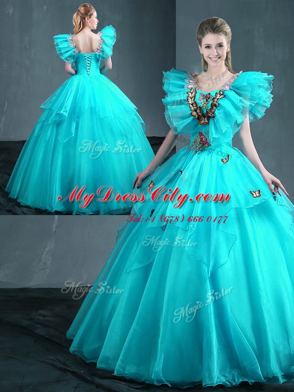 Sleeveless Lace Up Floor Length Embroidery Quinceanera Dresses