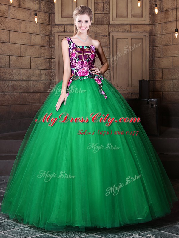 Eye-catching One Shoulder Sleeveless Tulle Quinceanera Dresses Pattern Lace Up