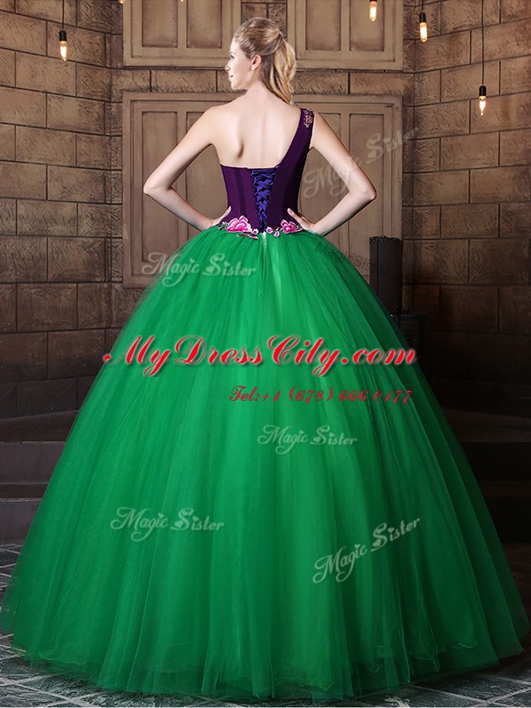 Eye-catching One Shoulder Sleeveless Tulle Quinceanera Dresses Pattern Lace Up