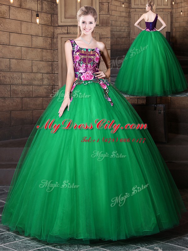 Eye-catching One Shoulder Sleeveless Tulle Quinceanera Dresses Pattern Lace Up