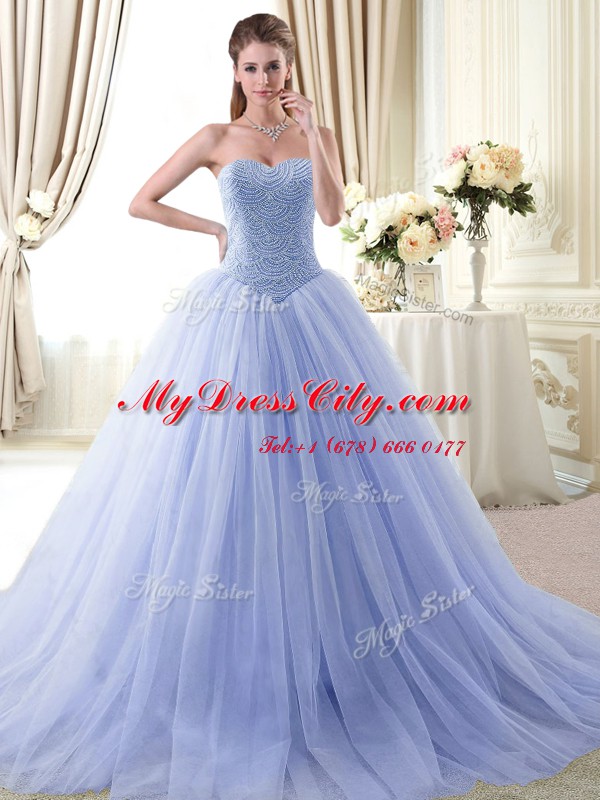 Light Blue Sleeveless Floor Length Beading Lace Up Quinceanera Dresses