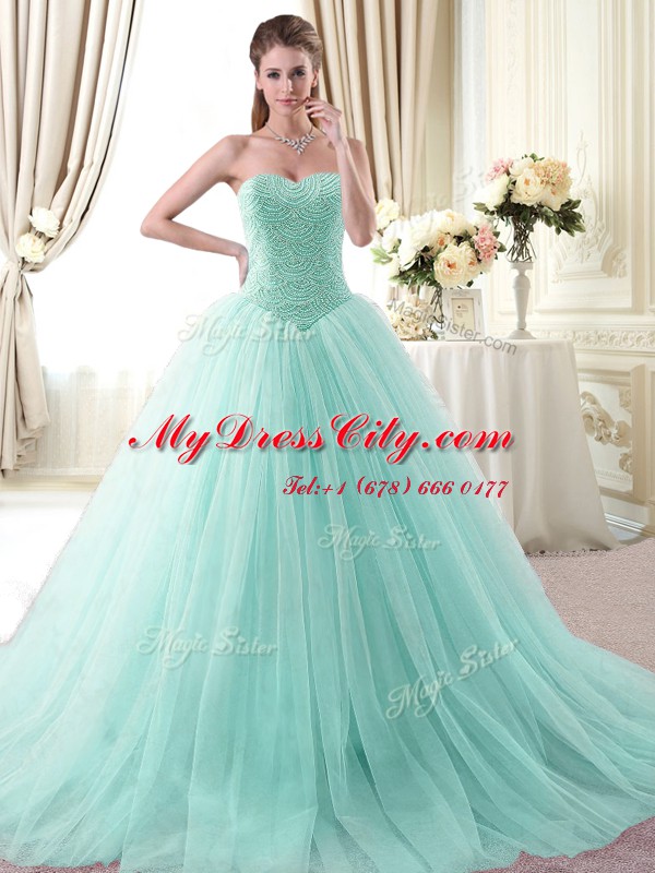 Light Blue Sleeveless Floor Length Beading Lace Up Quinceanera Dresses