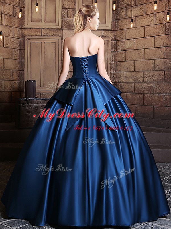 Chic Navy Blue Lace Up 15 Quinceanera Dress Appliques Sleeveless Floor Length