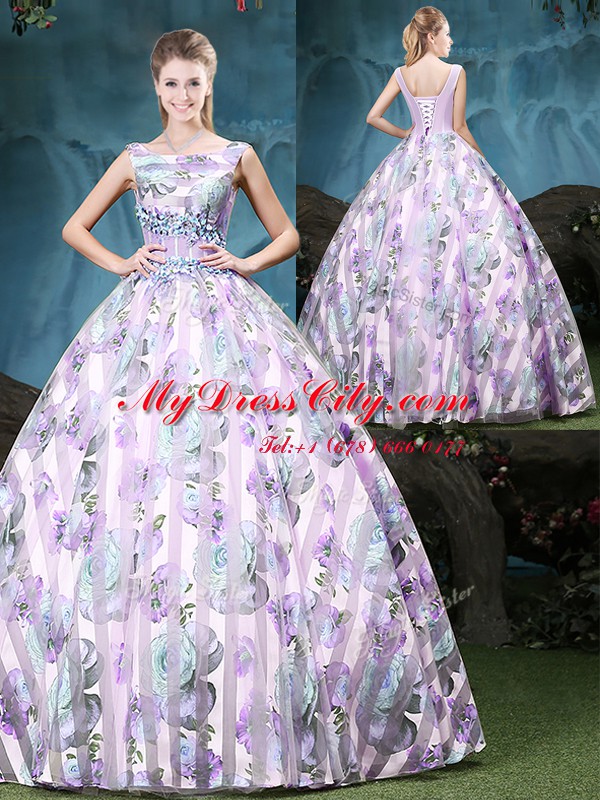 Chic Straps Sleeveless Lace Up Quinceanera Gowns Multi-color Tulle