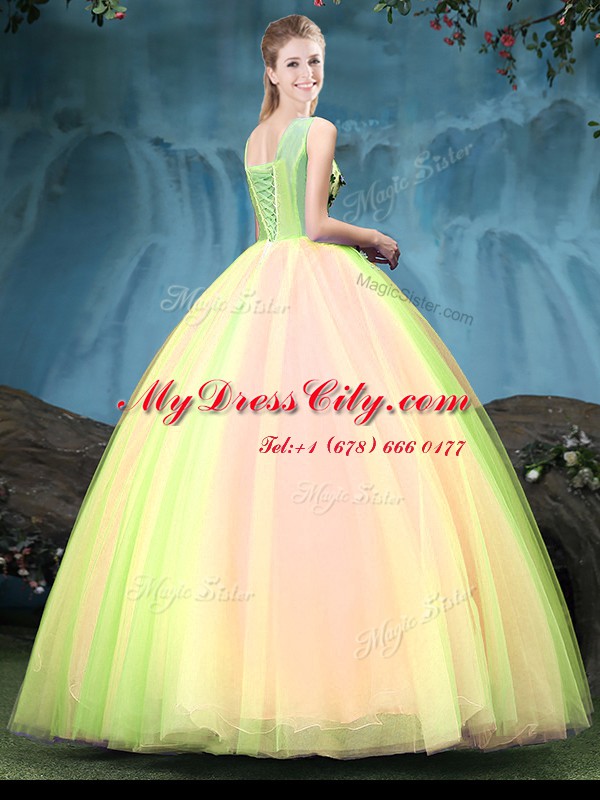 Low Price V-neck Sleeveless Lace Up Sweet 16 Quinceanera Dress Multi-color Tulle