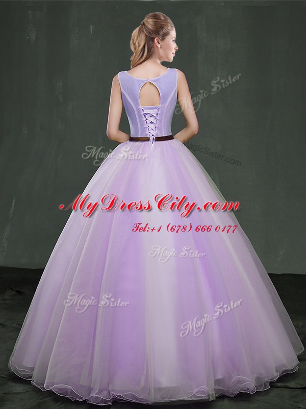 Pretty Scoop Sleeveless Lace Up Floor Length Appliques Ball Gown Prom Dress