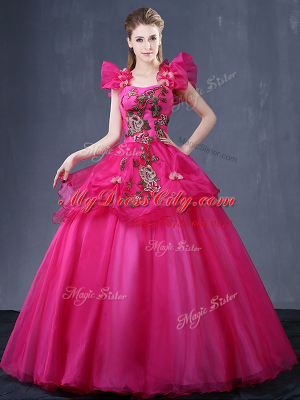 Straps Sleeveless Tulle Quince Ball Gowns Appliques Lace Up