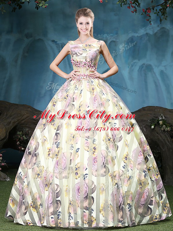 Multi-color Straps Neckline Appliques and Pattern Quinceanera Gowns Sleeveless Lace Up