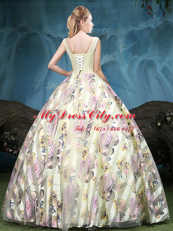 Multi-color Straps Neckline Appliques and Pattern Quinceanera Gowns Sleeveless Lace Up