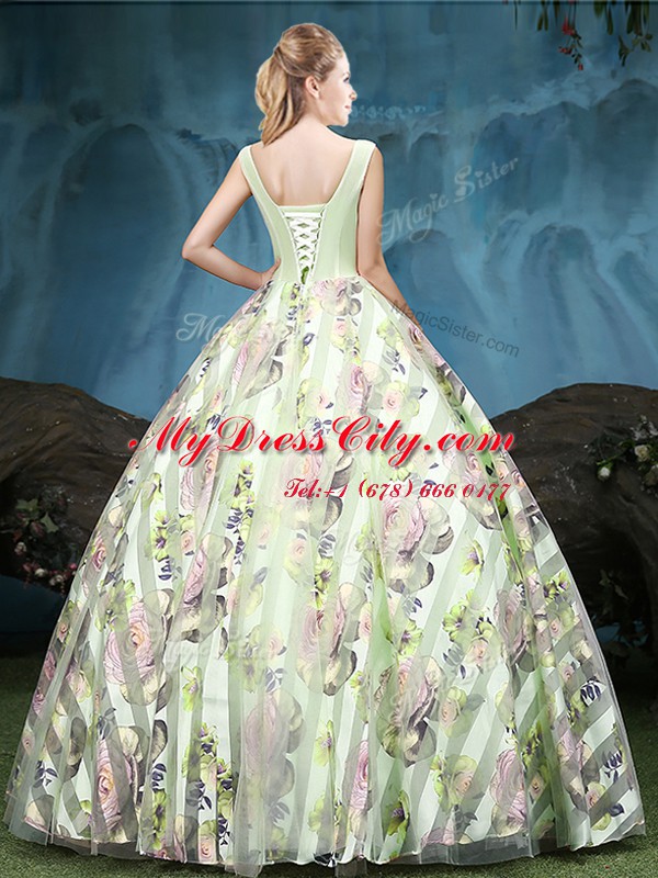 Latest Straps Sleeveless Lace Up Floor Length Appliques and Pattern Quinceanera Dresses