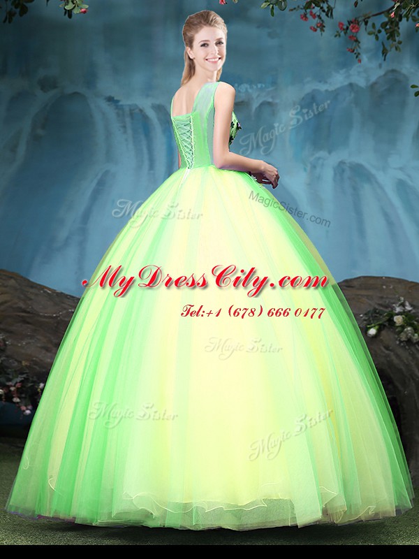 Multi-color Sleeveless Tulle Lace Up Quinceanera Dresses for Military Ball and Sweet 16 and Quinceanera