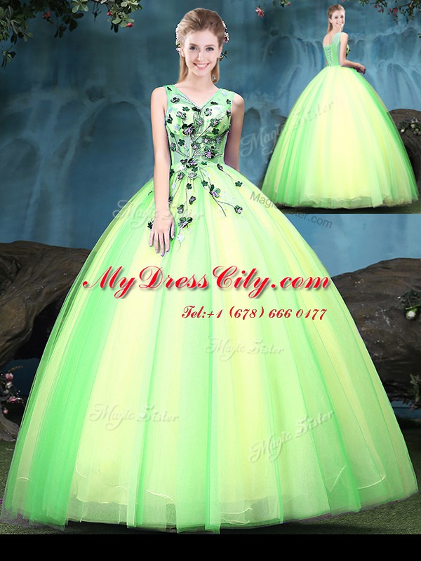 Multi-color Sleeveless Tulle Lace Up Quinceanera Dresses for Military Ball and Sweet 16 and Quinceanera