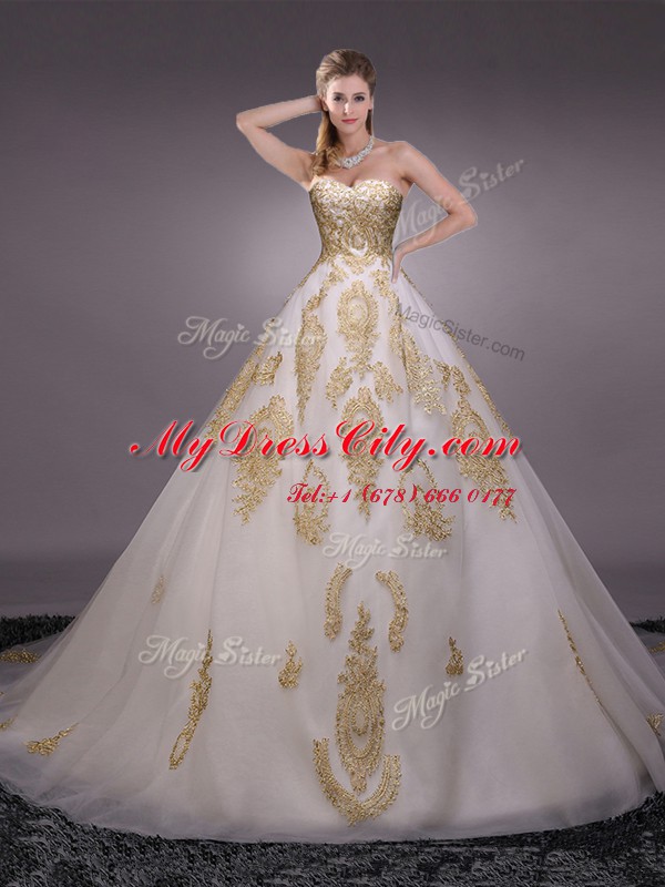 Exceptional Sleeveless Brush Train Lace Up With Train Appliques 15 Quinceanera Dress