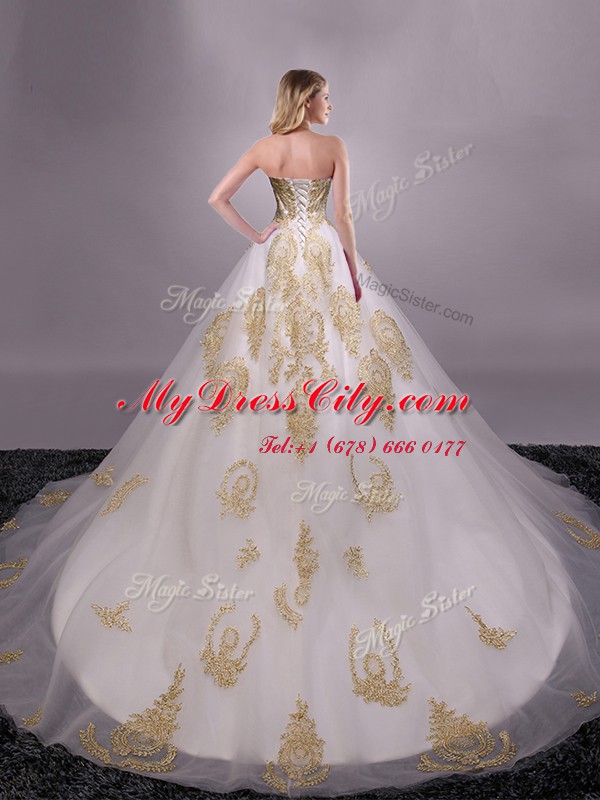 Exceptional Sleeveless Brush Train Lace Up With Train Appliques 15 Quinceanera Dress